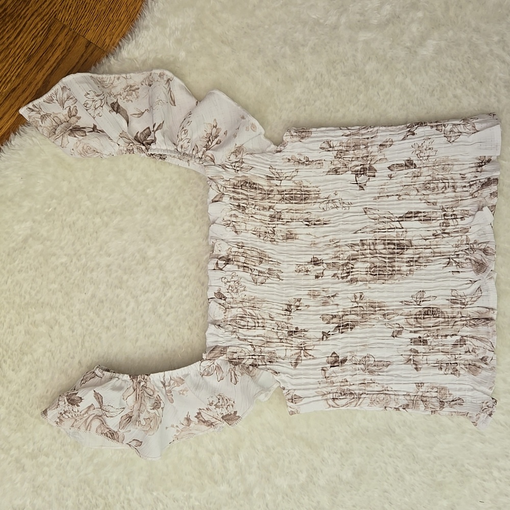Altar'D State White/Brown Cropped Shirt, Womems Small, Great Condition